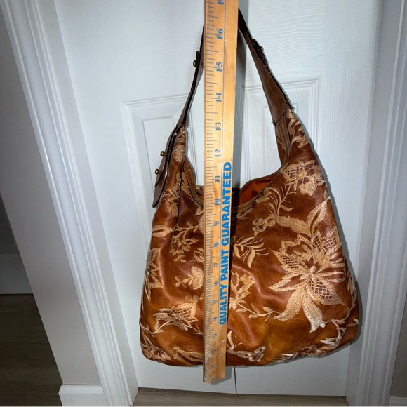 Donald J. Pliner Leather Embroidered Floral Patterned Hobo Bag in Brown Orange - Picture 2 of 16